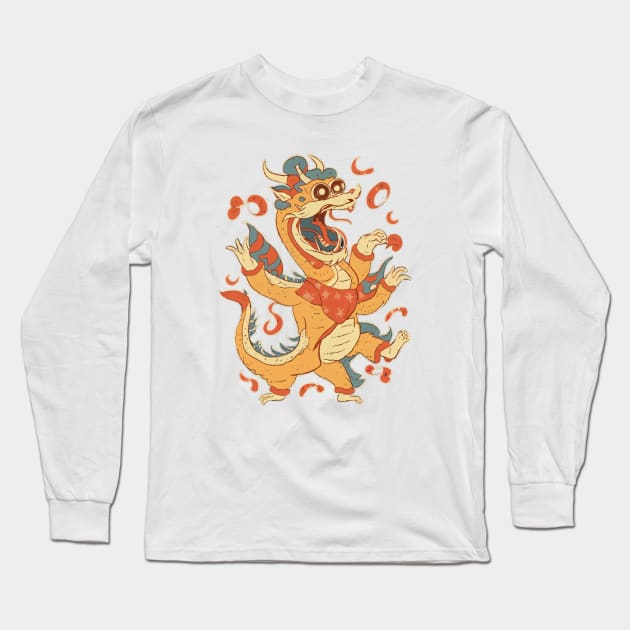 Dragon Dance Delight, Chinese Cartoon Style Long Sleeve T-Shirt by SimpliPrinter